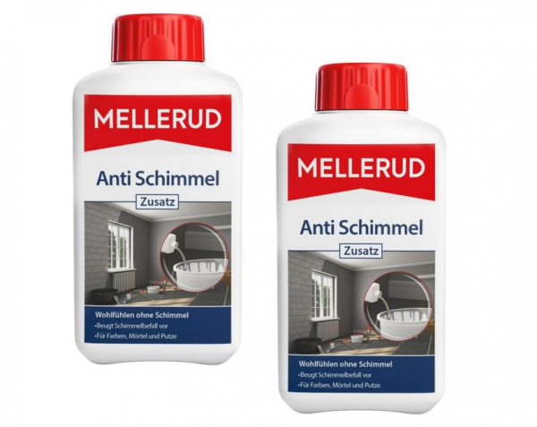 Mellerud Anti Schimmel Zusatz | 2 x 0,5 l | Vorbeugung gegen Schimmelbefall zum Einmischen in Farbe,