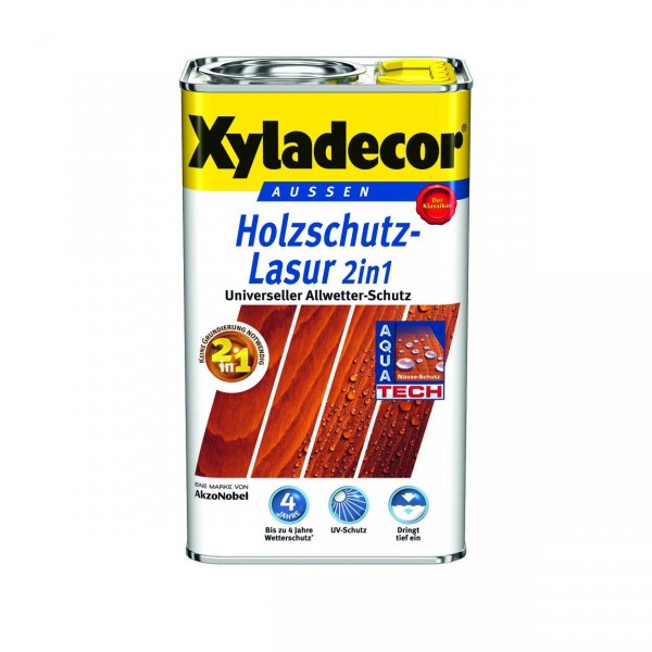 Xyladecor Holzschutz-Lasur &quot;2in1&quot; Wetterschutz, 5l,mahagoni
