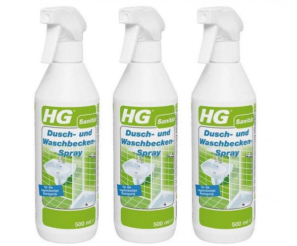 HG 3 x Dusch und Waschbeckenspray Reiniger (2 + 1 GRATIS!)