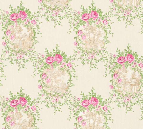 A.S. Création Château 5 344992 Vlies Creme Grün Rosa