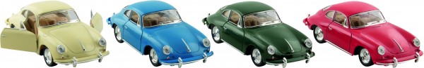 Porsche 356 B Carrera 2, Spritzguss, 1:32, L= 12,5 cm Rückzugmotor, 4fach sortiert, 12er Display