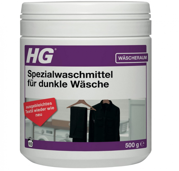 HG Schwarzer als schwarz Spezialwaschmittel für dunkle Wäsche, (500 g) – lässt dunkle Textilien wie