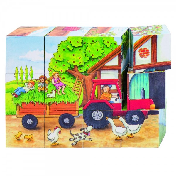 GOKI - Würfelpuzzle Jahreszeiten auf dem Bauernhof
