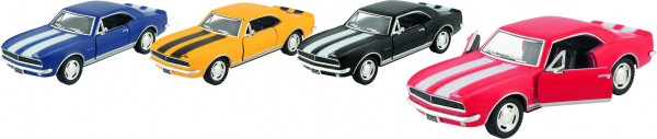 Camaro Z (1967), Spritzguss, 1:37, L= 12,8 cm Rückzugmotor, 4fach sortiert, 12er Display