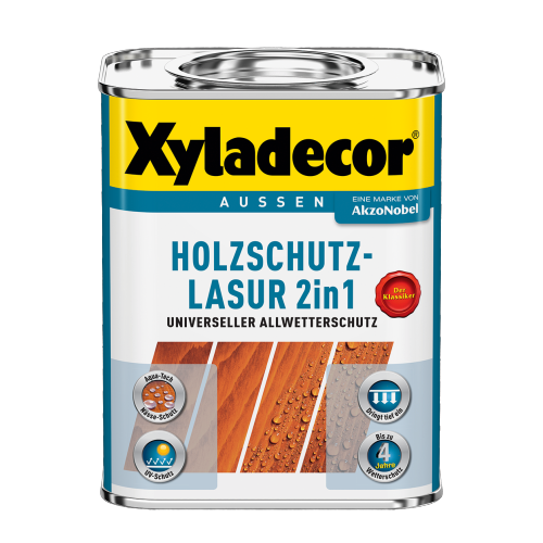 Xyladecor - 2in1 Holzschutz-Lasur 2,5 L Kanister, universeller Allwetterschutz , Teak
