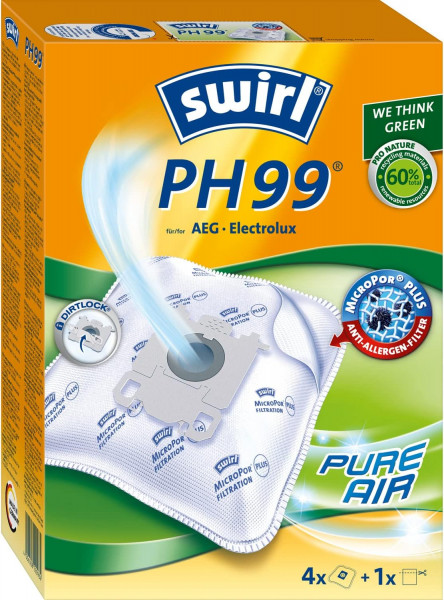 Swirl PH 99 EcoPor Staubsaugerbeutel für AEG, Electrolux, 4 Beutel, Weiß