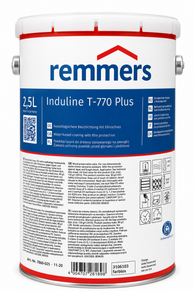 Remmers INDULINE T 770 Plus - 2.5 LTR (FARBLOS) Wasserbasierte Beschichtung mit Filmschutz Holz Auße