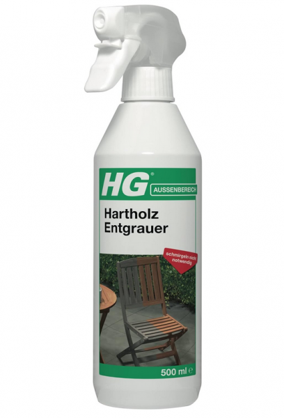 HG Hartholz Entgrauer 500 ml – ein Holzentgrauer, der stumpfes Hartholz wieder frisch und sauber aus