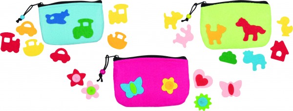 Filztaschen mit Applikationen zum Selbstgestalten 13,5 x 9 cm,Textil, 3fach sortiert, per 6er Set