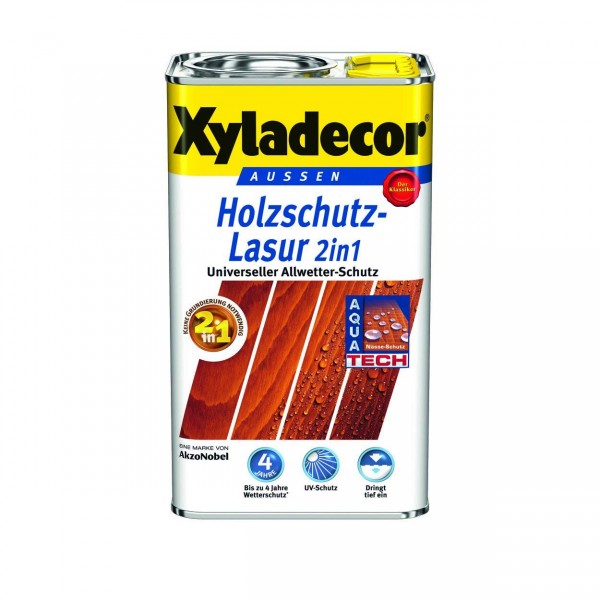 Xyladecor Holzschutz-Lasur &quot; 2in1&quot;, Wetterschutz 5 L, grau