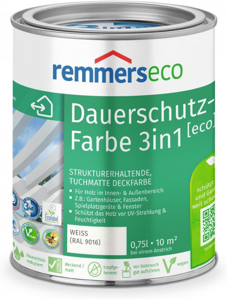 Remmers Dauerschutz-Farbe 3in1 [eco] weiß (RAL 9016), 0,75 Liter