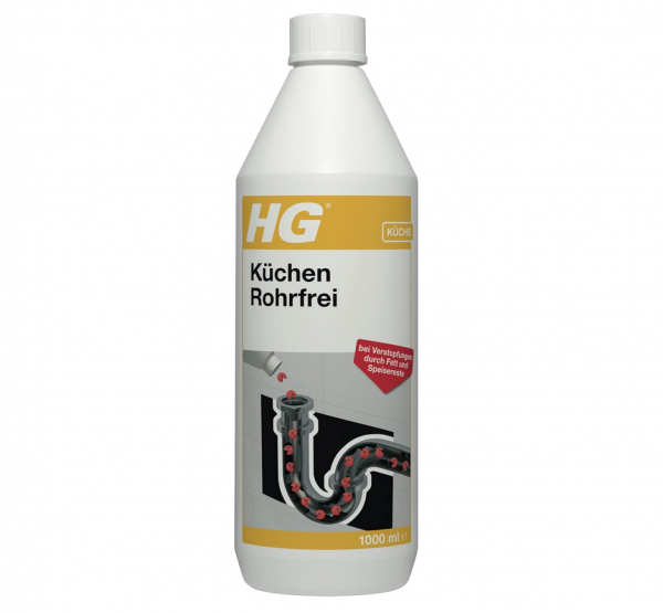 HG Küchen Rohrfrei Rohr- &amp; Abflussreiniger für die Küche gegen Gerüche und Rohrverstopfungen -1l