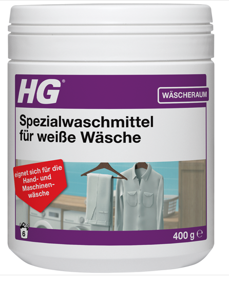 HG Spezialwaschmittel für weiße Wäsche Waschmittel für Weißes schützt vor Vergilbung 400 g